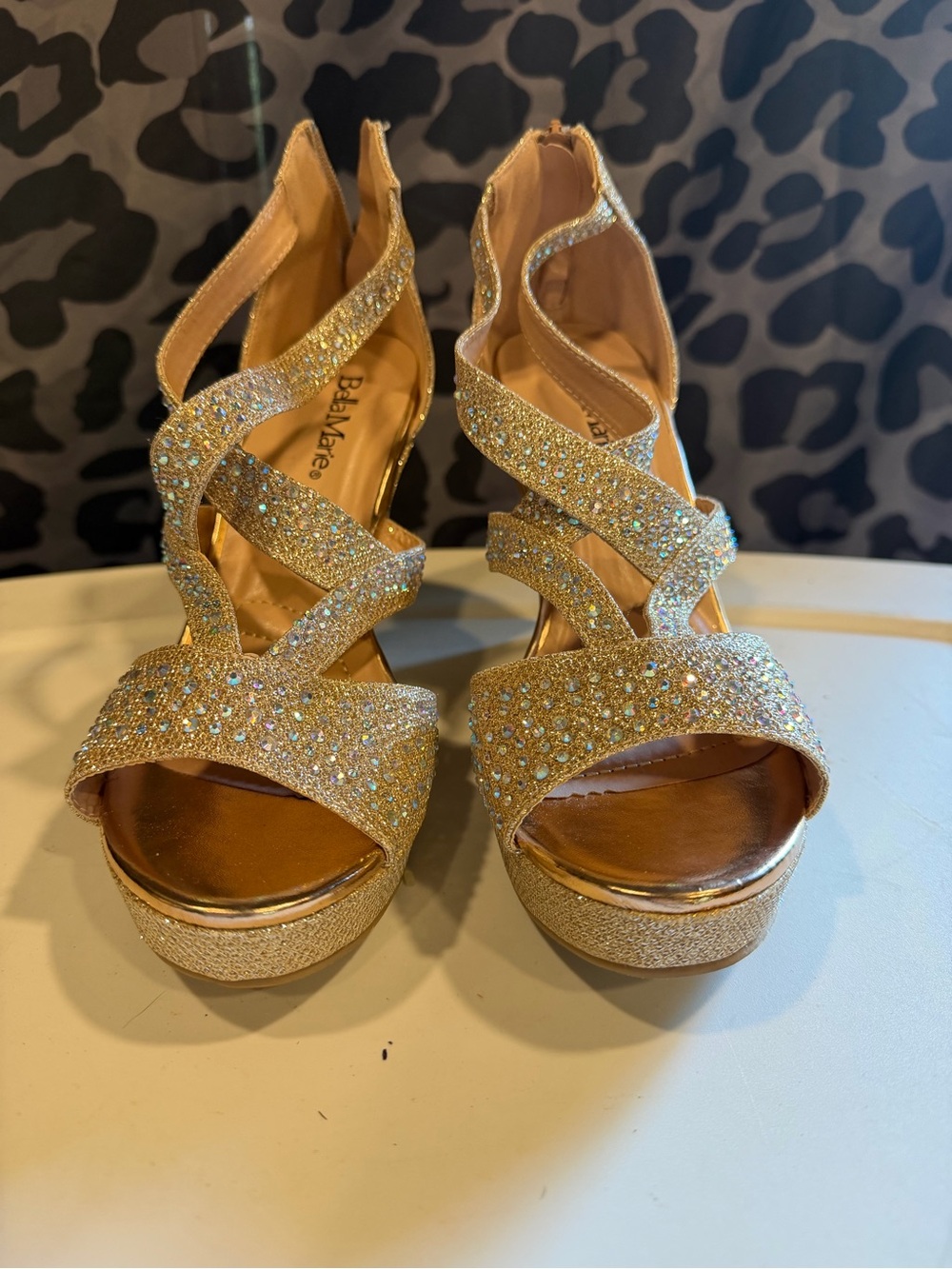 Bella Marie Gold Crystal Platform Heels